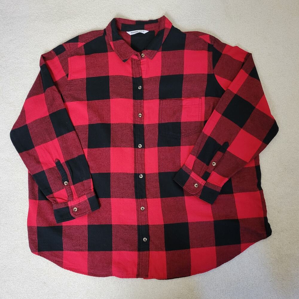 NWOT Sonoma Women's 2X Long Sleeve Buffalo Check Button Front Flannel Shirt